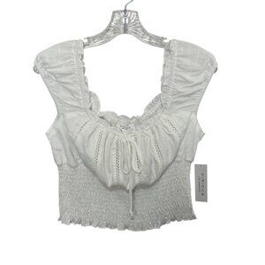 Kirious Smocked Crop Top Womens Large White New